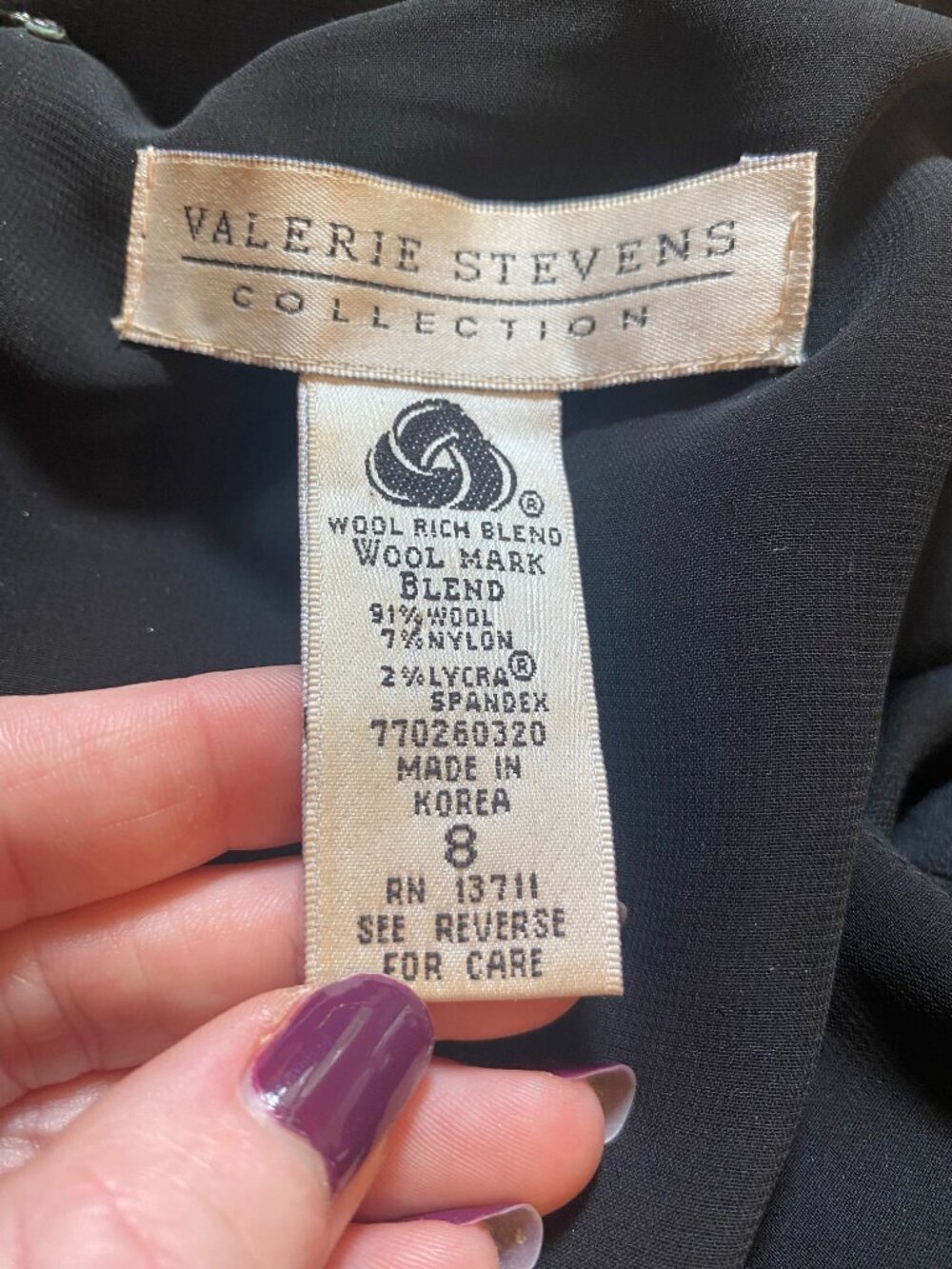 Valerie Stevens Collection Black Wool Blend Sleeveless Sheath Dress - Picture 3 of 5
